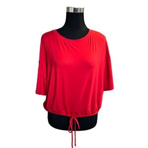 Popular 21 Women's Red Pullover Drawstring Short Sleeve Crop Top 2X